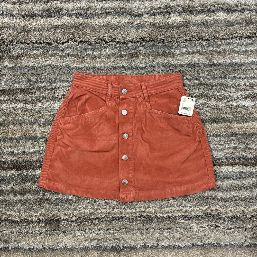 Free People Rust Corduroy Button-Front Mini Skirt - Picture 2 of 14